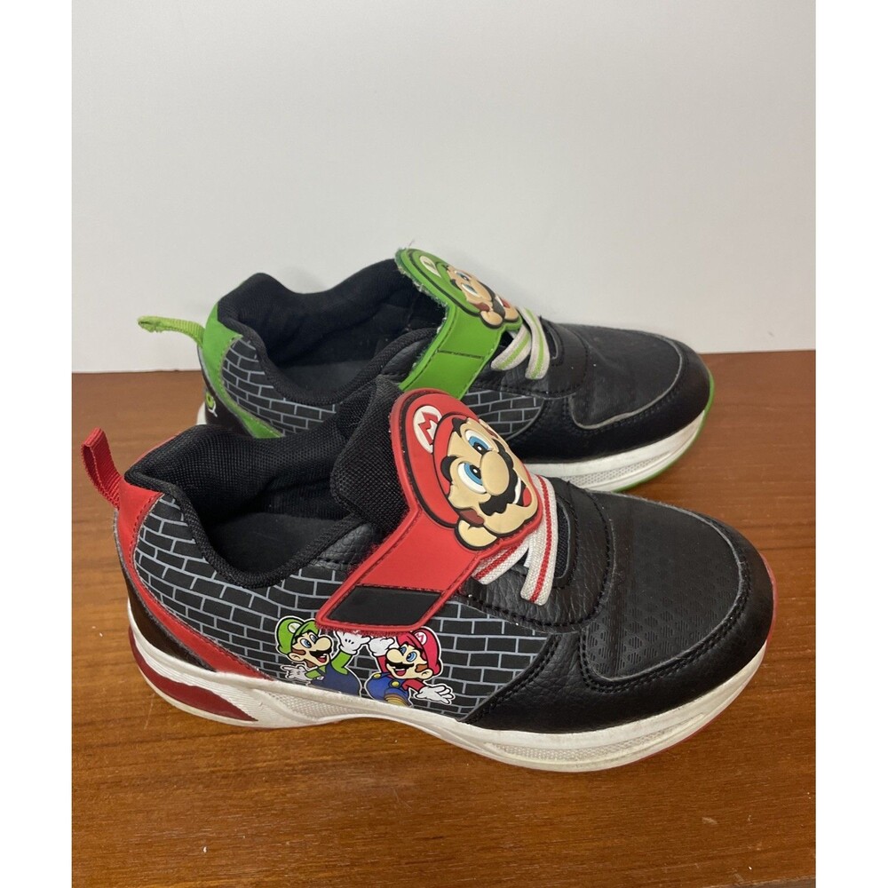 Ground Up Super Mario and Lugi Sneakers Black Green Red Black, Light Up Boys 2